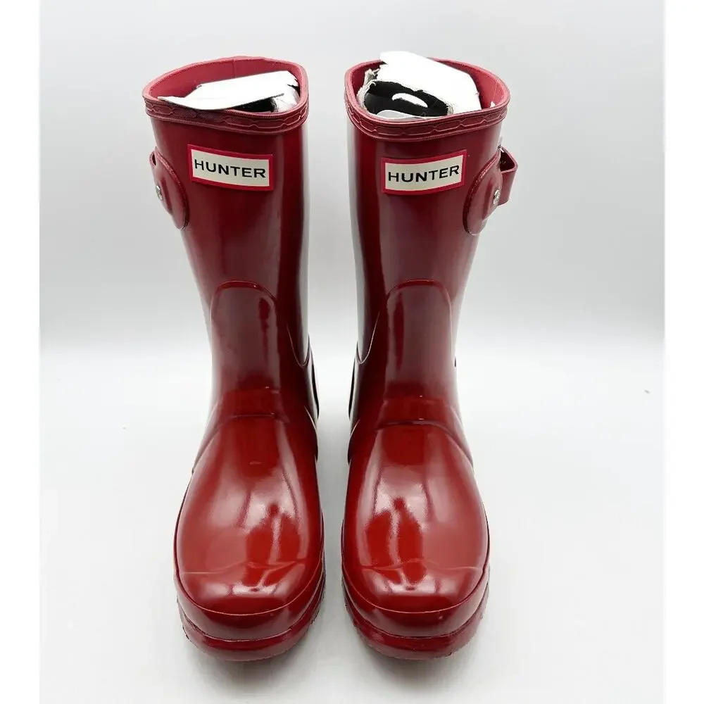 Hunter Womens Original Short Gloss Boots US Size 6 EU 37 Military Red NIB